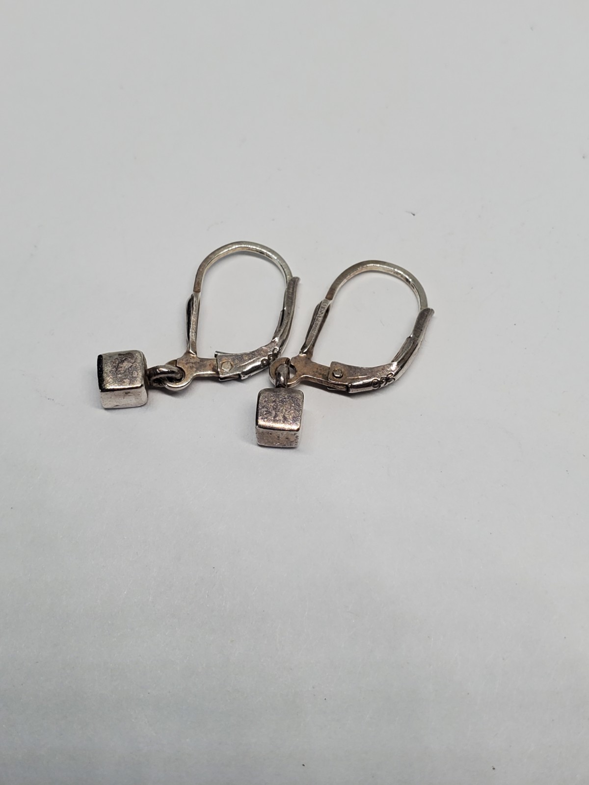Sterling Silver Cube Dangle Leverback Earrings 925 - image 3