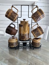 Royal Sealy MCM 8 piece Gold Brown Tea Set With Rack Stand Retro