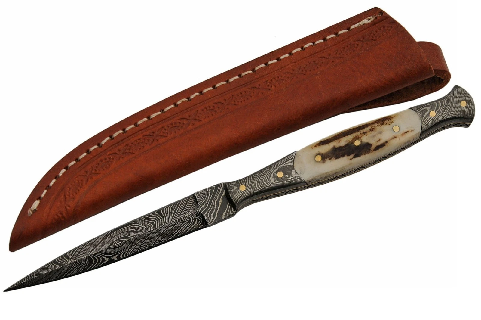 SZCO SANZ Damascus Hunting Knife - Slim Camping Knife with Wood Handle, Full ...