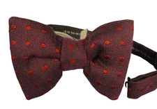 NWT TOM FORD Brown w Red Polka Dots Pre-Tied Silk Wool Bow Tie ITALY 4 "x 2.75"