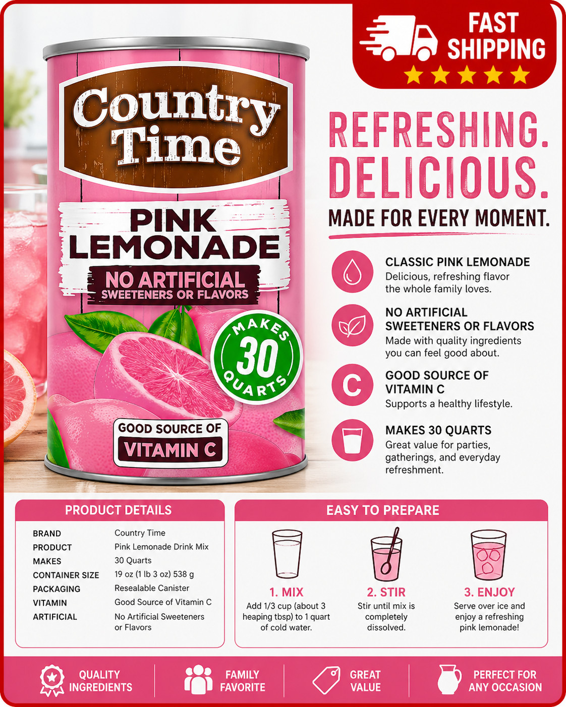 Country Time Pink Lemonade Naturally Flavored Powdered Drink