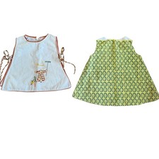 Vintage 1960s Toddler Smock Tops 18-24 Months Girls Cotton Embroidered Fall Mod