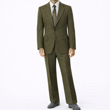 80s Vintage Mens LaCrosse Pinstripe Suit Olive Green 46L Lined Jacket Wool USA