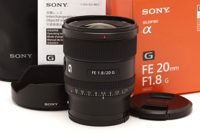 Very Clean Sony FE 20mm f1.8 G Lens with Hood, Case, Instructions, & Box #49538