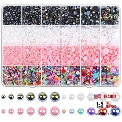 8000Pcs Flatback Pearls for Crafts,  Assorted Sizes Half Round 3/4/5/6/8/10mm