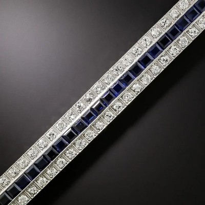 22Ct Princess Cut Created Sapphire & Diamond 3 Row Bracelet 14KWhite Gold Plated