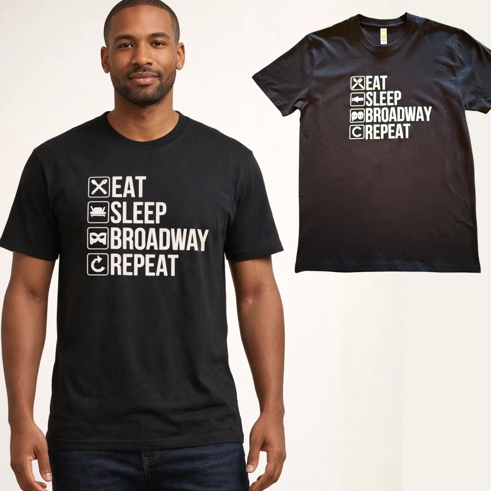 Eat Sleep Broadway Repeat T Shirt Size M Black Theater Graphic Tee