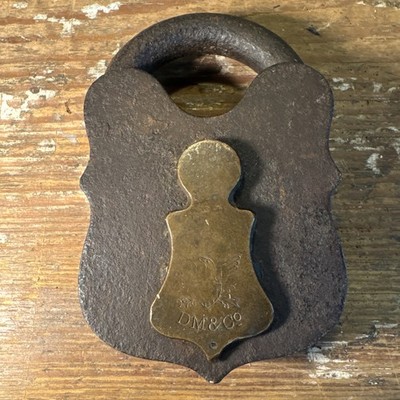 Antique DM & Co Eagle Padlock 1800s Cast Iron & Brass No Key Early American Lock