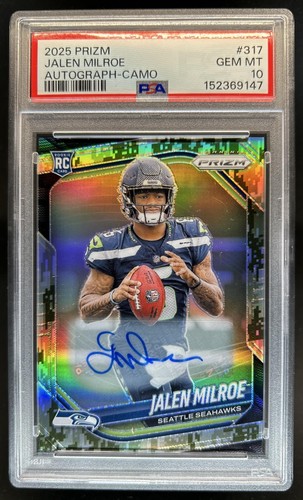 2025 Panini Prizm Jalen Milroe Auto RC Camo #/25 Seahawks PSA 10 GEM MINT Rookie