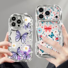 Wavy Curly Plating Case For iPhone 17 Pro Max 16 15 14 13 12 Butterfly TPU Cover