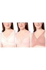 Breezies Women's 3-Pk Soft Support Lace Wirefree Unlined Bra Tonal
