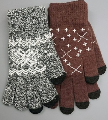 2 Pack Touchscreen Tech Gloves   Maroon & Gray Snowflake   Soft Stretch Warm