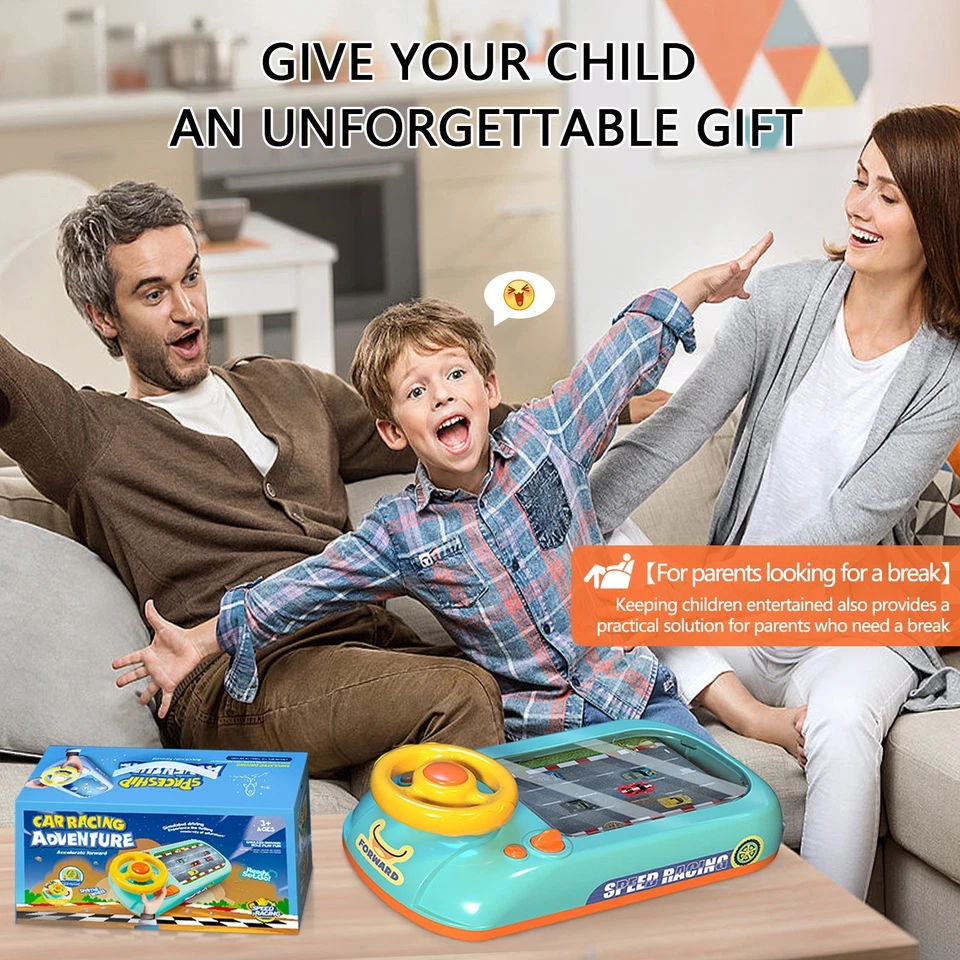 Juguete de aventura de carreras de coches con volante, juguetes musicales para niños y niñas-US Foto 3 de 3