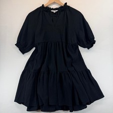 BB Dakota Steve Madden Volume Up Black Tiered Babydoll Mini Dress Small Puff