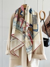 Sallys 70 Cashmere  30 Silk Wrap Scarf Horses Print 2 Face Shawl 53" Red