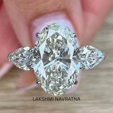 4CT Oval Cut Real Moissanite Three Stone Engagement Ring 14k White Gold Plated