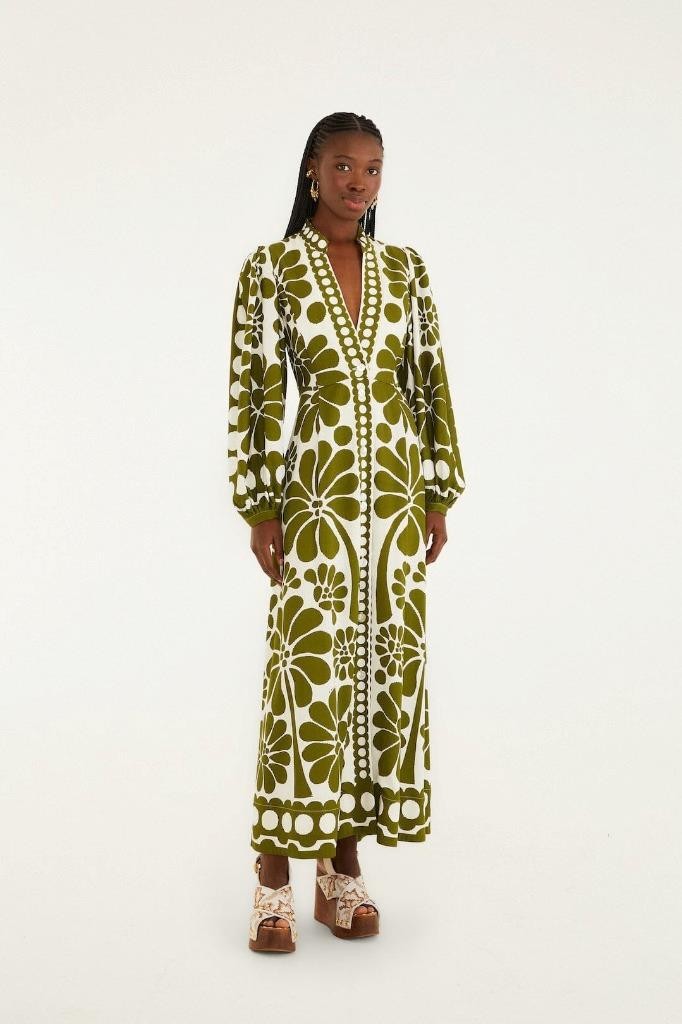 NWT AUTH FARM RIO Green Palermo Buttoned Puff Sleeve Maxi Dress Sz SMALL S  | eBay