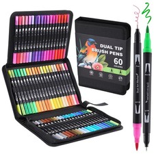 60 Colors Brush  Fine Dual Tip Markers for Adult Coloring Books No Bleeding ...