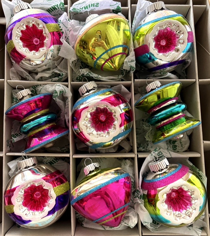 9 Radko 2012 Shiny Brite Indents Tops Tornados Jewel Tones Xmas Ornaments 2.75"