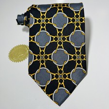 Paolo Gucci Black Silk Tie w Gold Gray Link Design 59x4  LNWOT