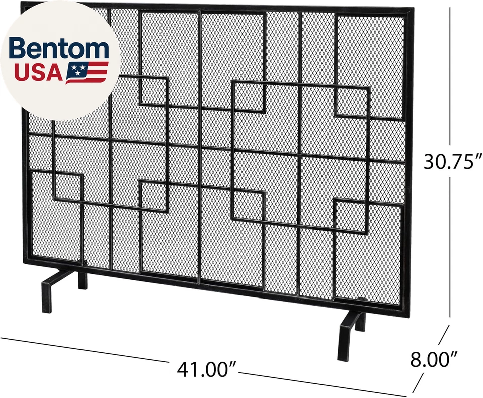 Pantalla de chimenea de 1 panel, protector de chispas de fuego de hierro ligero para sala de estar, mod Foto 2 de 4