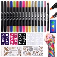Temporary Tattoo Markers for Skin, 15 Dual 15 Count Pack of 1 , Dual-Ended