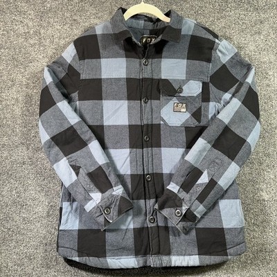 Fox Racing Sherpa Lined Flannel Shacket Shirt M Blue Buffalo Plaid Heavyweight