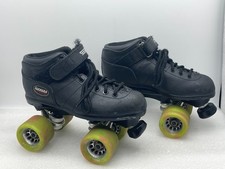 VTG Riedell Carrera Speed Roller Skates Sz 5 BLACK Leather Model 105B Wheels