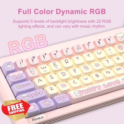 FOPATO D68 RGB Mechanical Gaming Keyboard Pink Wireless