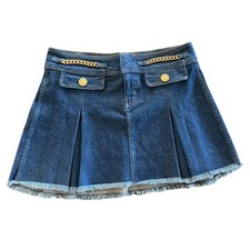 GUESS Lily Chain Trim Pleated Denim Mini Skirt 28 Indigo Y2K Indie Sleeze NWT