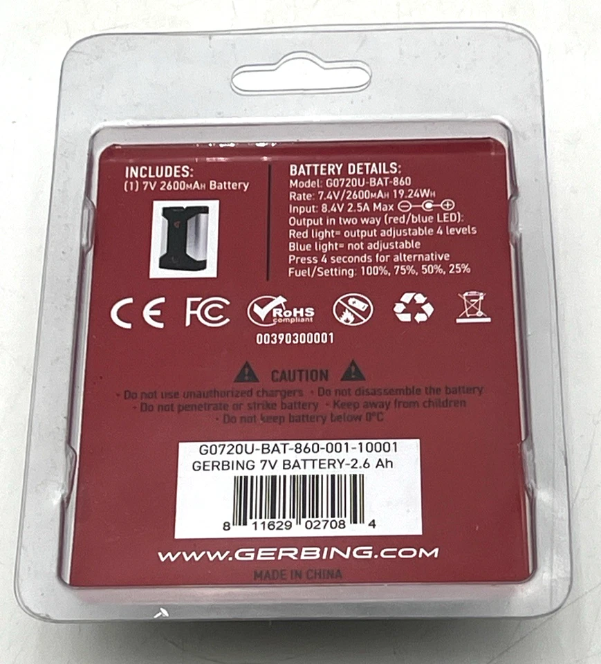 BATERÍA GERBING G0720U-BAT-860 7V 2600MAH PARA ROPA CON CALEFACCIÓN Foto 2 de 4