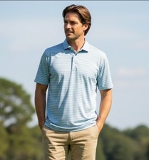 Turtleson Men's Striped Golf Polo Shirt Short Sleeve Size Medium Blue Purple