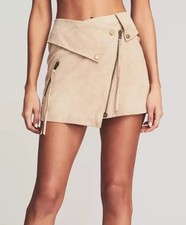 Retrofete Monte Suede Leather Mini Skirt, Low Rise Beige Size Small - 395