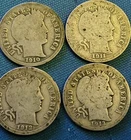 Barber Head Silver Dimes Lot of 4 10,11,12,13 Dates in order 90%SILVER