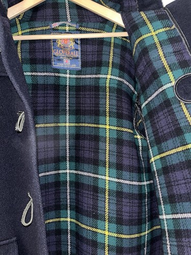 Manteau long vintage Gloverall Duffle, à bascule, bleu, XL, doublure tartan, 100% laine - Photo 8/12