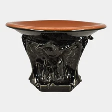 Rookwood 1923 Vintage Pottery Jet Black Brown Eagle Compote Bowl 2664