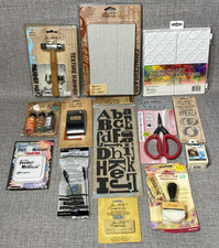NEW Tim Holtz Idea-ology 13pc Lot Scissors Hammer Ink Stamp Pad Tag Rings & More