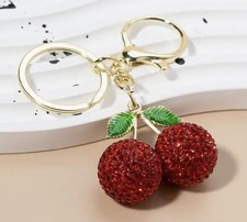 Cute Red Cherry Shaped Rhinestone Keychain For Women 1 Pc Alloy Metal Brand New
