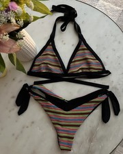 Bikini Tezenis triangolo top fondo taglia S/M microfibra a costine arcobaleno multicolore