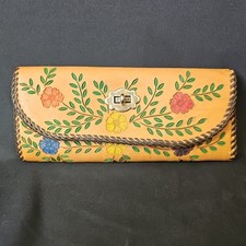 Vintage Floral Pattern Hand Crafted Leather Clutch