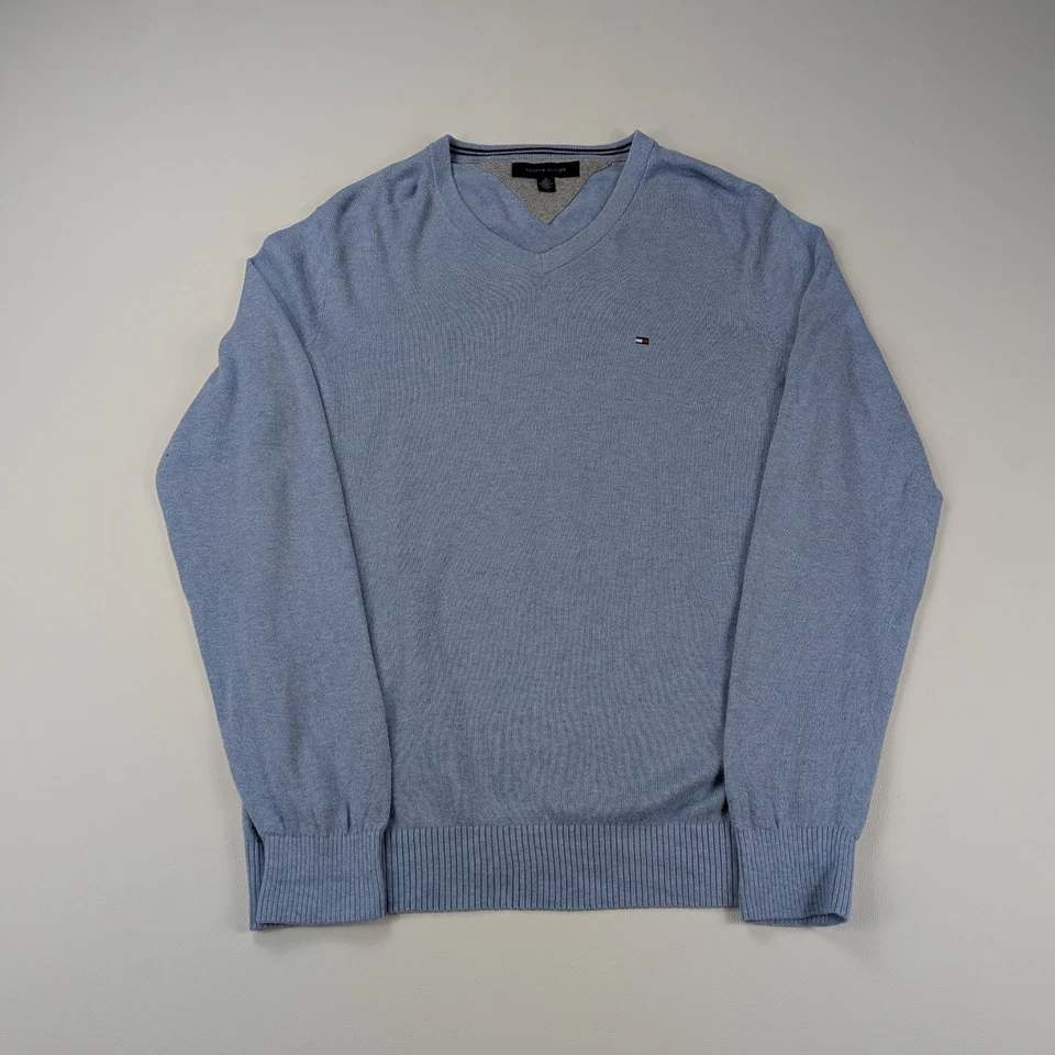 Tommy Hilfiger Vintage Strickpullover Mit V-Ausschnitt, Größe M, Blau, Baumwolle - Bild 4 von 4