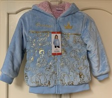 New Disney Princess Plush Hoodie Jacket Sz 6 Blue Zip Front Soft NWT 