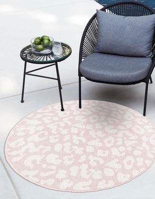 Unique Loom Outdoor Safari Collection Area Rug - Leopard (3' Round, Pink Ivory/