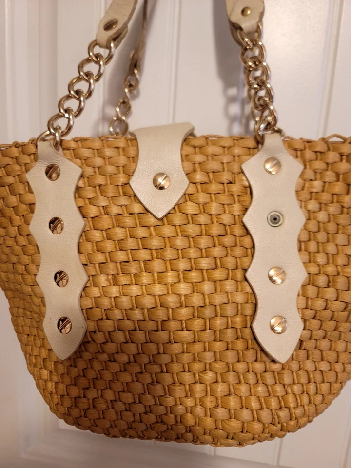 Michael Kors Raffia Tote Handbag XL Straw, Santorini Vintage - Image 3 of 4