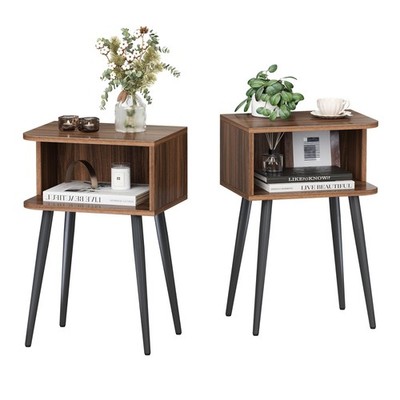 Nightstand Set of 2, Small Bed Side Table for Small Spaces, Mid Century Moder...