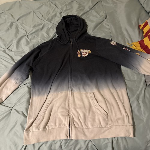 Torrid Tunic Zip-Up Hoodie - Fleece Lined Dip Dye Black Jacket with Skulls, sz 2 - Picture 2 of 6