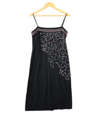 Citi Vintage Y2K Slip Dress Size 12 Black Embroidered Flower Floral Slide Slits