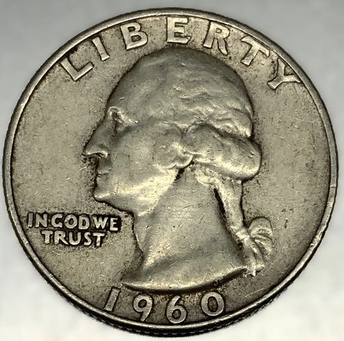 1960 D Washington 90% Silver Quarter Circulated Condition 25c US Coin - 2830