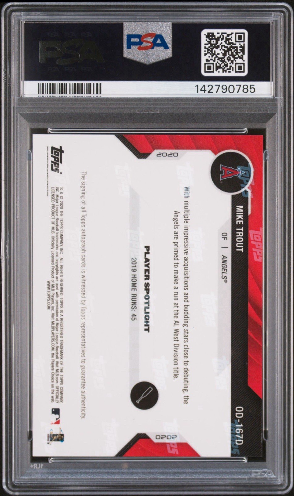 2020 Topps Mike Trout /10 Auto PSA view 2