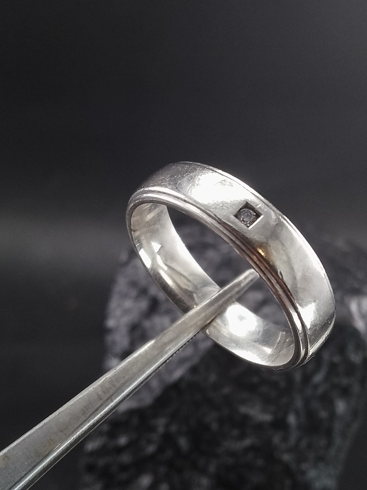 Mens Sterling Silver & Diamond Band Ring Vintage Size V 6.6g image 6